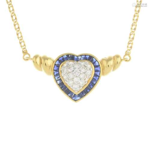 A sapphire and diamond necklace. Total sapphire weight