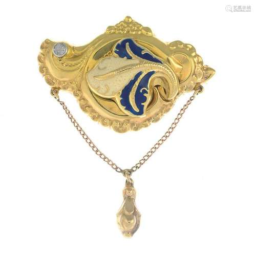 A mid 20th century 14ct gold diamond and enamel