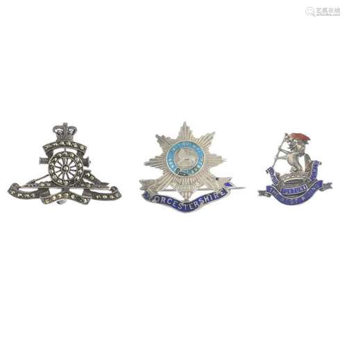 Thirteen enamel Royal Regiment of Artillery silver and