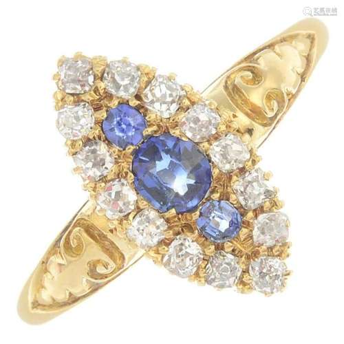 A late Victorian 18ct gold sapphire and diamond cluster