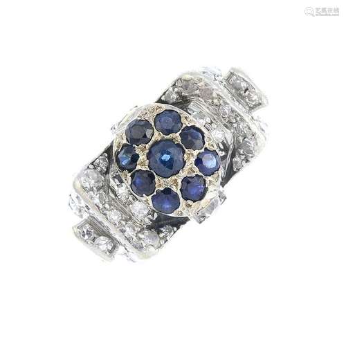 A sapphire and diamond dress ring.Estimated total