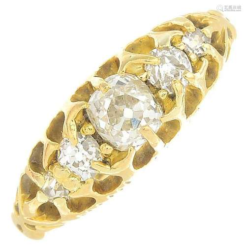 An Edwardian 18ct gold old-cut diamond five-stone ring.