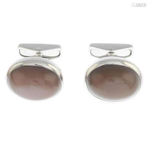 A pair of 18ct gold brown moonstone cufflinks.