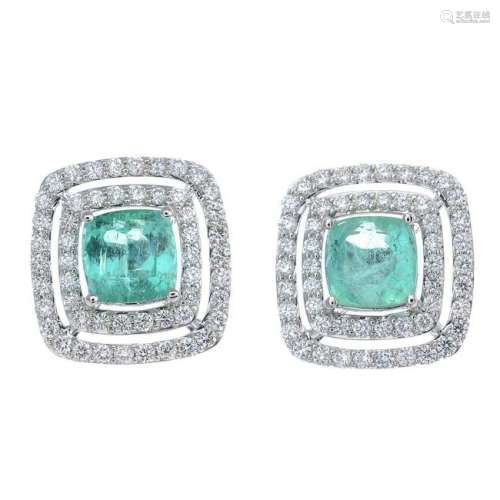 A pair of emerald and diamond cluster