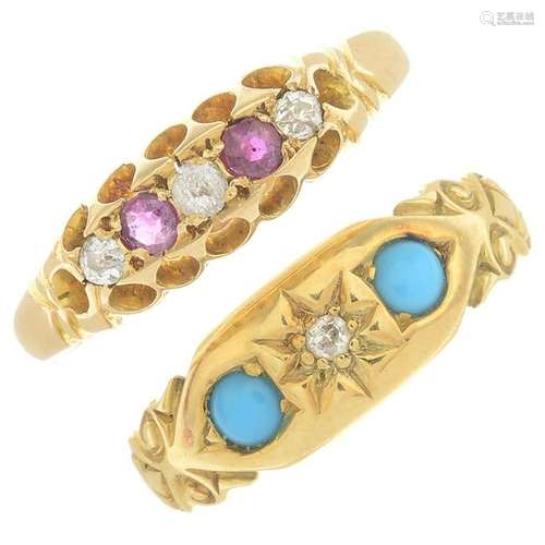 Two Edwardian 18ct gold diamond and gem-set rings.