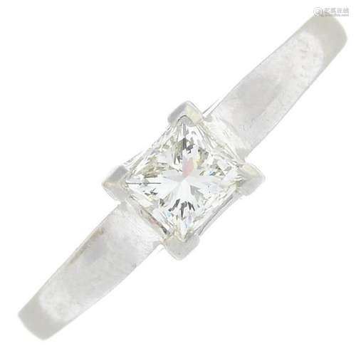 A platinum diamond single-stone ring. Estimated diamond