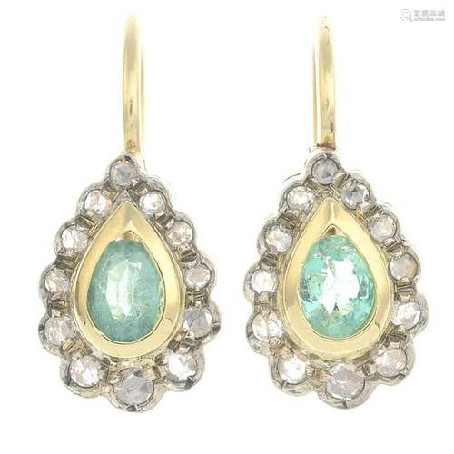 A pair of 14ct gold emerald and diamond