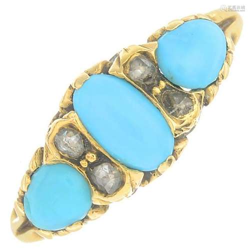 A late Victorian gold turquoise and diamond ring.