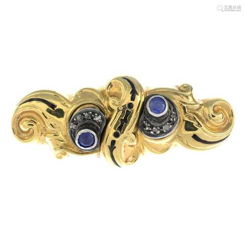 A mid 20th century 14ct gold sapphire, diamond and