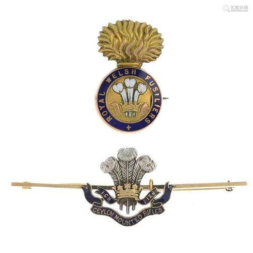 Two early 20th century gold enamel Royal Regiment of