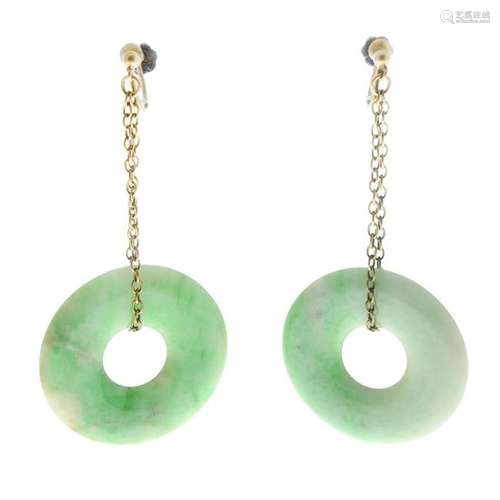 A pair of jade earrings, with screw-back fittings.