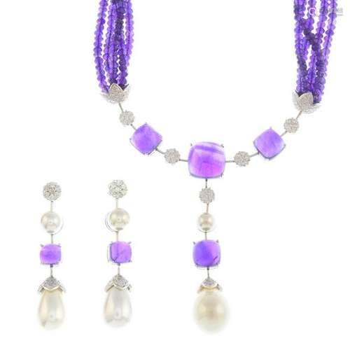 A set of amethyst, diamond and imitation pearl