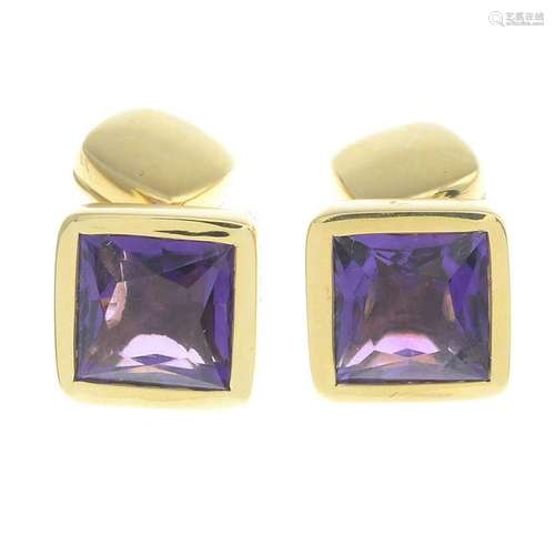 A pair of 18ct gold amethyst cufflinks. Hallmarks for