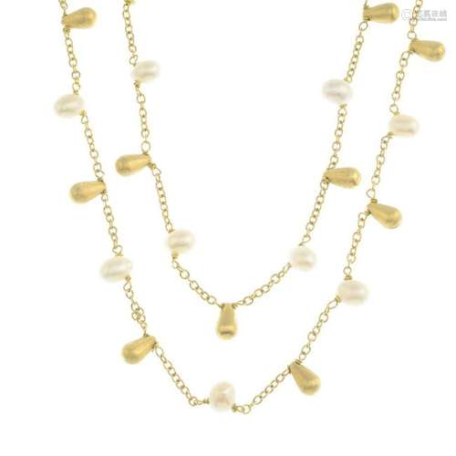 An 18ct gold cultured pearl two-row necklace, by Links