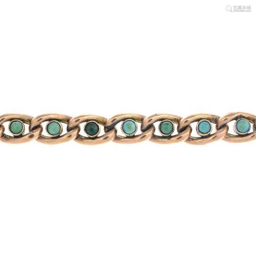 A late Victorian 9ct gold turquoise bracelet.Stamped