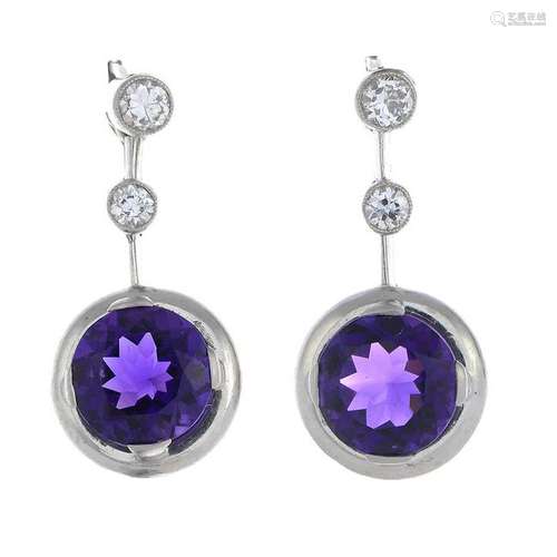 A pair of platinum amethyst and diamond