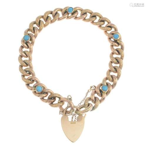 A turquoise curb-link bracelet with heart-shape