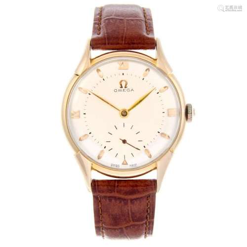 OMEGA - a gentleman's wrist watch. Rose metal case,