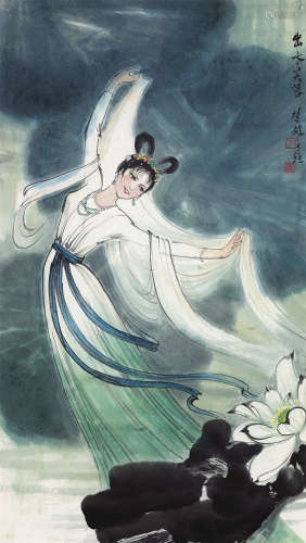 方楚雄（b.1950） 1987年作 出水芙蓉 镜框 设色纸本