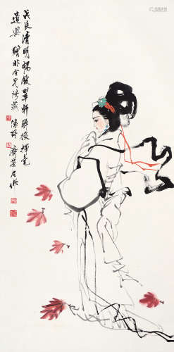 刘济荣（1931～2016）叶绿野（1922～2016） 1988年作 仕女 立轴 设色纸本