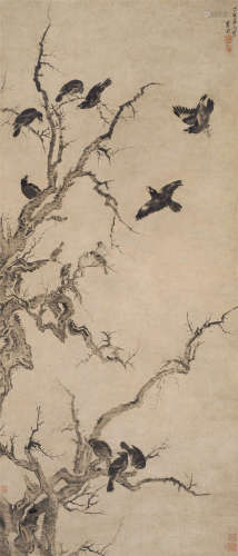 张穆（1607～1687） 寒林鸜群 立轴 水墨纸本