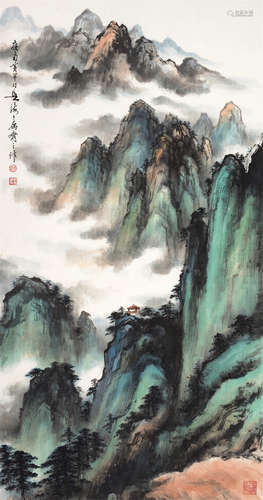 黄幻吾（1906～1985） 青绿山水 镜框 设色纸本