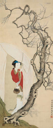 李凤公（1883～1967） 1926年作 探春图 立轴 设色绢本