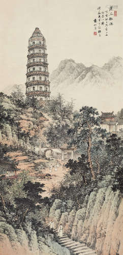 袁松年（1895～1966） 1947年作 虎丘探胜图 镜框 设色纸本