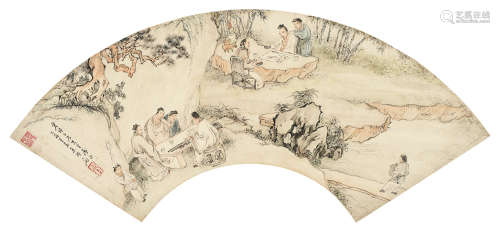 苏六朋（1791～1862） 1849年作 竹林七贤 扇面 设色纸本