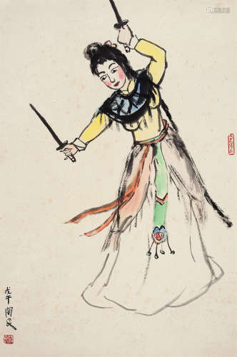 关良（1900～1986） 1978年作 虞姬舞剑 立轴 设色纸本
