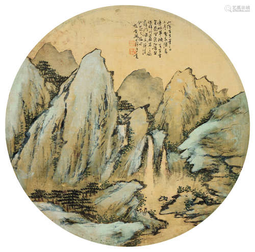 梁于渭（？～1912） 青绿山水 镜片 设色绢本