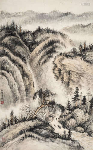 李研山（1898～1961） 1947年作 山水 立轴 设色纸本
