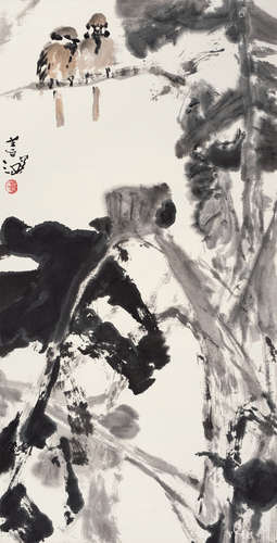 杨善深（1913～2004） 芭蕉麻雀 立轴 设色纸本