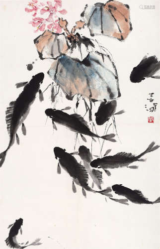 杨善深（1913～2004） 九鱼图 镜框 设色纸本
