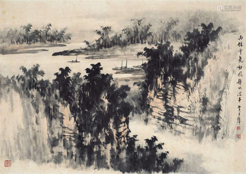 黄君璧（1898～1991） 风静水波平 镜框 设色纸本