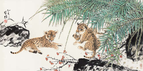 方楚雄（b.1950） 1995年作 豹 镜框 设色纸本