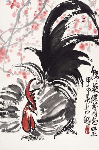 陈大羽（1912～2001） 1984年作 红梅大吉图 立轴 设色纸本