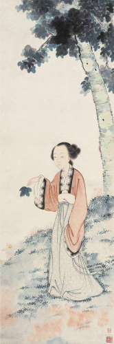 居廉（1828～1904） 仕女 立轴 设色纸本