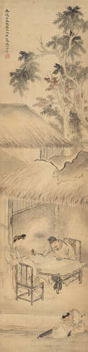苏六朋（1791～1862） 对弈图 立轴 设色绢本