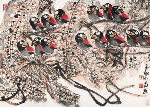 陈大羽（1912～2001） 花鸟 镜框 设色纸本