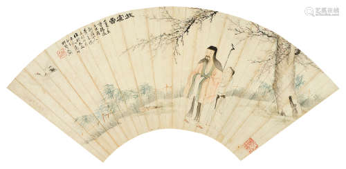 苏六朋（1791～1862） 1839年作 放鹤图 扇面 设色纸本