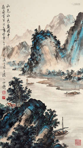 黄幻吾（1906～1985） 山光水色画图中 立轴 设色纸本