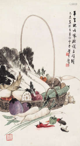 黄君璧（1898～1991） 1955年作 蔬果图 立轴 设色纸本