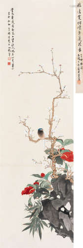 林清霓（1898～1961） 1951年作 桃花小鸟 立轴 设色纸本