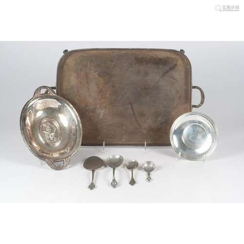 English Silverplate Tray and Tea Service, Plus