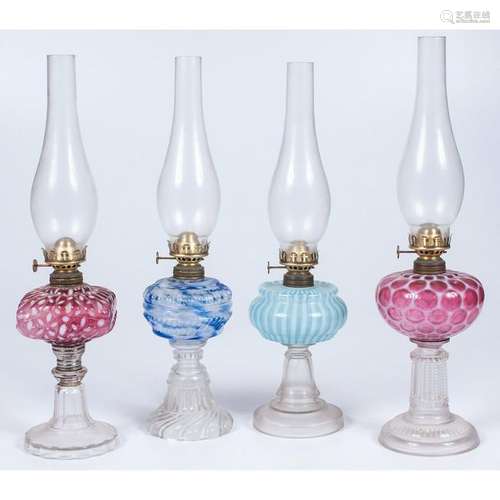 Cranberry and Blue Glass Oil Lamps