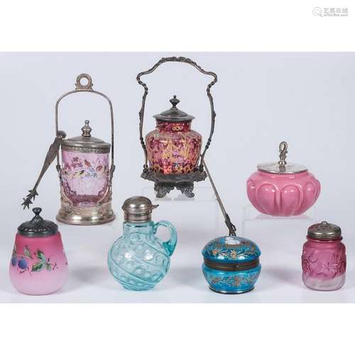 Victorian Glass Casters, Jars, and Syrup Pitcher