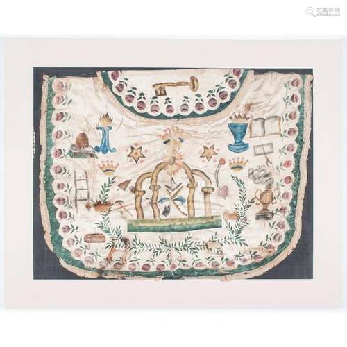 Early Hand-Painted Silk Masonic Apron