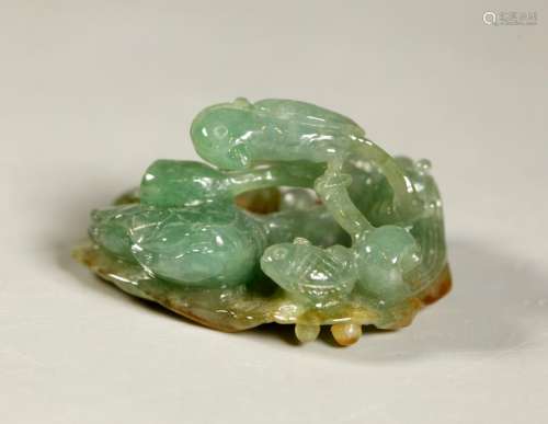 Chinese Translucent Green & Russet Jadeite Toggle