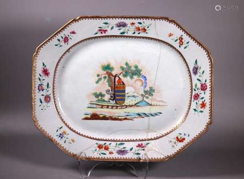 Chinese 18 C Clark Armorial Porcelain Platter